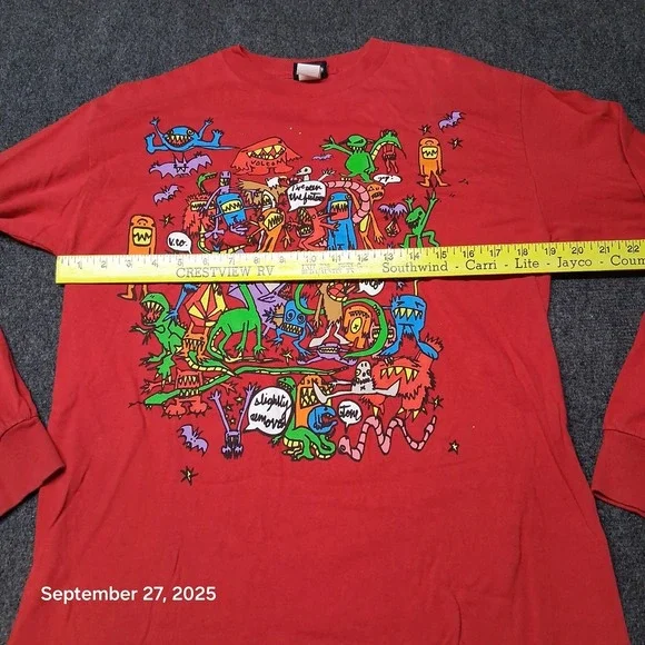 Vintage‎ Volcom Cartoon Monsters Shirt Size Medium Red Long Sleeve Crew Neck - Picture 7 of 10